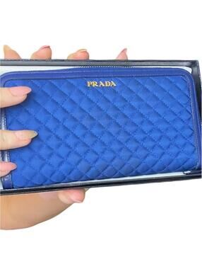 Prada Quilted Blue Wallet with Original Box